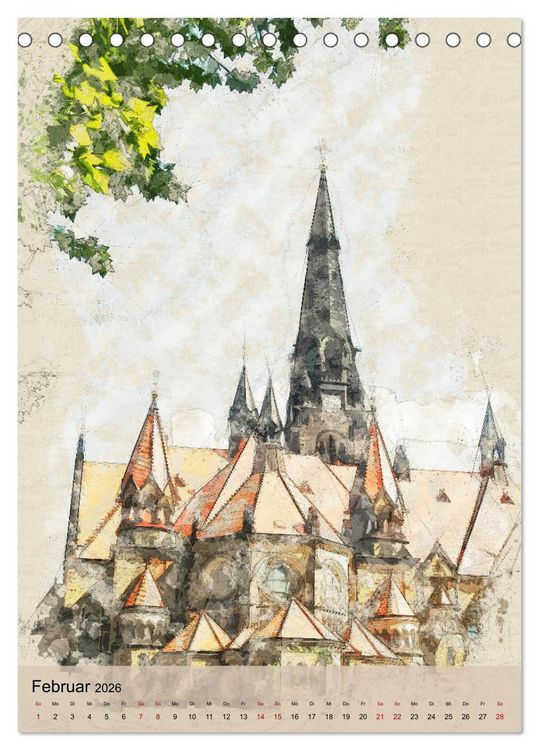 Produktbild: Dresden wie gemalt (Tischkalender 2026 DIN A5 hoch), CALVENDO Monatskalender