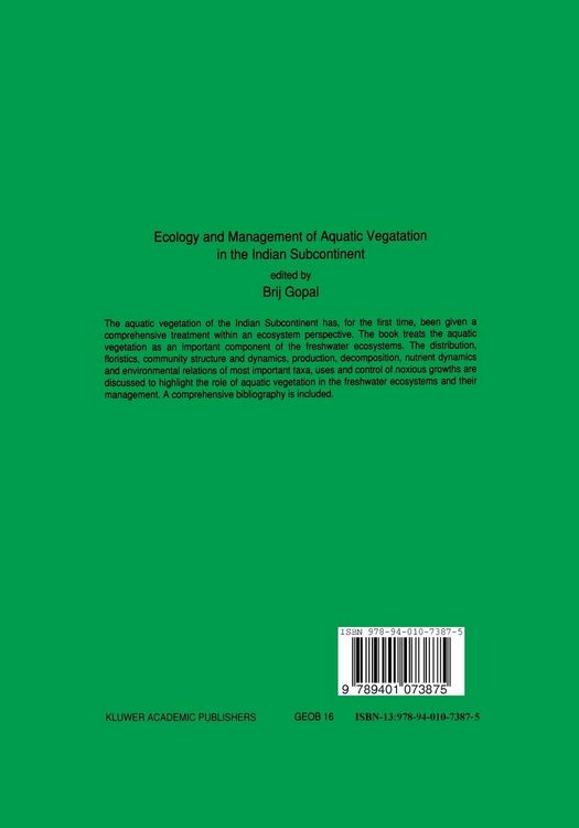 Produktbild: Ecology and management of aquatic vegetation in the Indian subcontinent