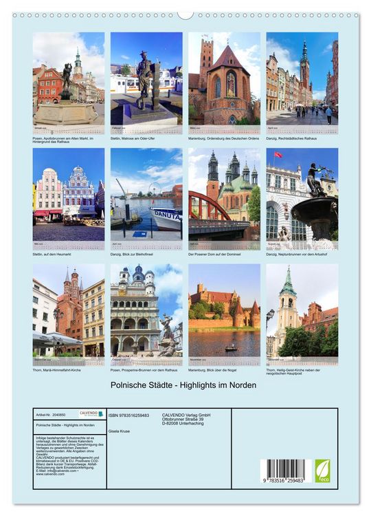 Produktbild: Polnische St&auml;dte - Highlights im Norden (hochwertiger Premium Wandkalender 2026 DIN A2 hoch), Kunstdruck in Hochglanz