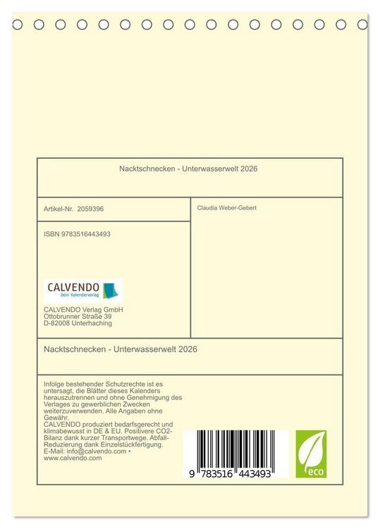 Produktbild: Nacktschnecken - Unterwasserwelt 2026 (Tischkalender 2026 DIN A5 hoch), CALVENDO Monatskalender