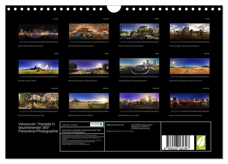 Produktbild: Vancouver / Kanada in faszinierender 360&deg; Panorama-Photographie (Wandkalender 2026 DIN A4 quer), CALVENDO Monatskalender