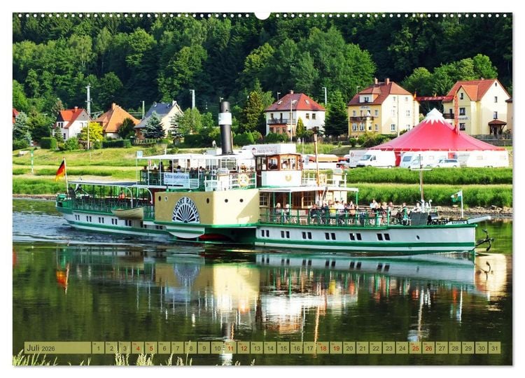 Produktbild: Seitenraddampfer &ndash; In Sachsen von K&ouml;nigstein bis Bad Schandau (Wandkalender 2026 DIN A2 quer), CALVENDO Monatskalender
