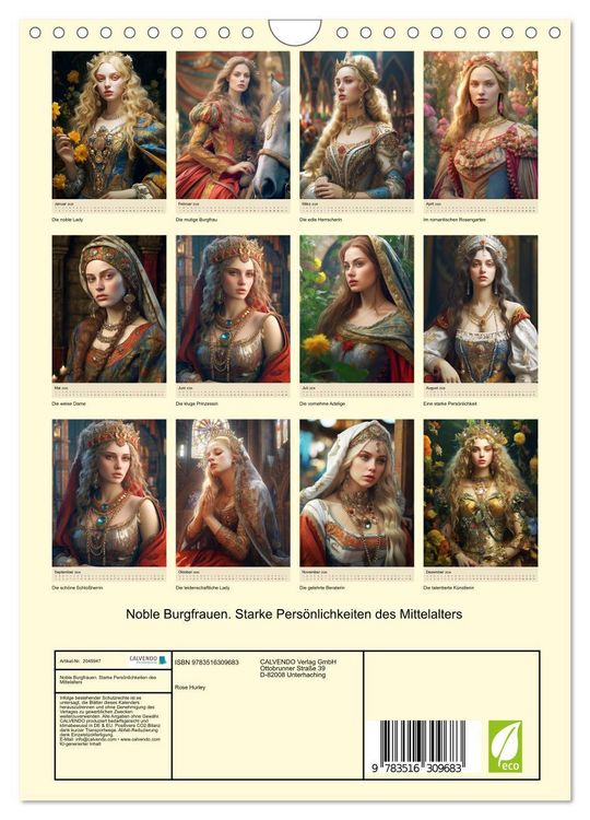 Produktbild: Noble Burgfrauen. Starke Pers&ouml;nlichkeiten des Mittelalters (Wandkalender 2026 DIN A4 hoch), CALVENDO Monatskalender