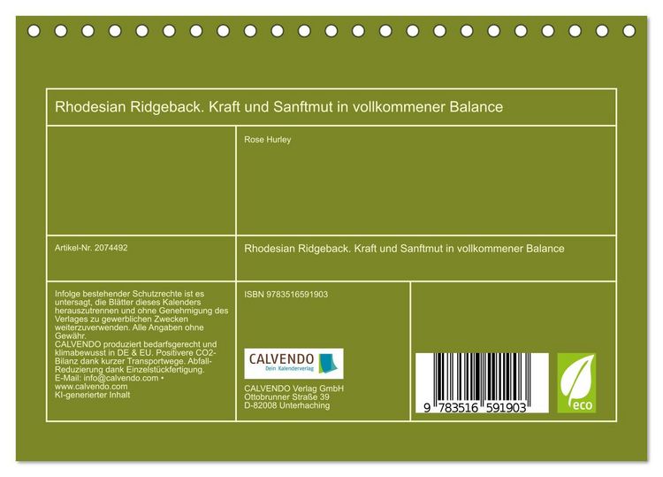 Produktbild: Rhodesian Ridgeback. Kraft und Sanftmut in vollkommener Balance (Tischkalender 2026 DIN A5 quer), CALVENDO Monatskalender
