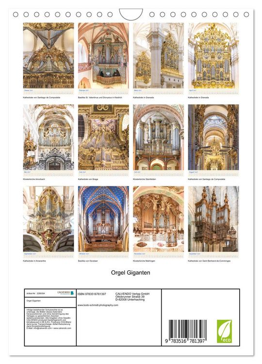 Produktbild: Orgel Giganten (Wandkalender 2027 DIN A4 hoch), CALVENDO Monatskalender