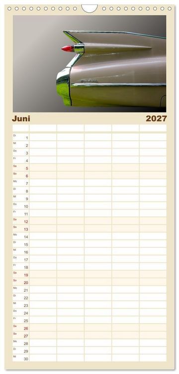 Produktbild: Familienplaner 2027 - American Dream: Heckflossen-Ikonen mit 5 Spalten (Wandkalender, 21 x 45 cm) CALVENDO