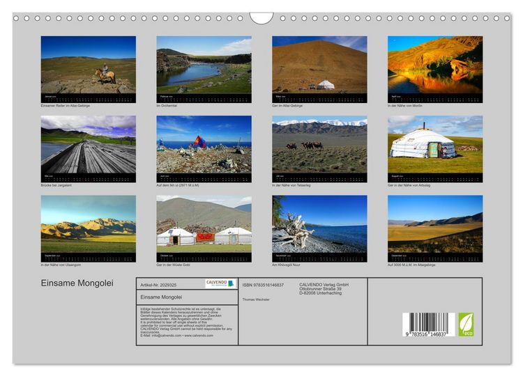 Produktbild: Einsame Mongolei (Wandkalender 2026 DIN A3 quer), CALVENDO Monatskalender