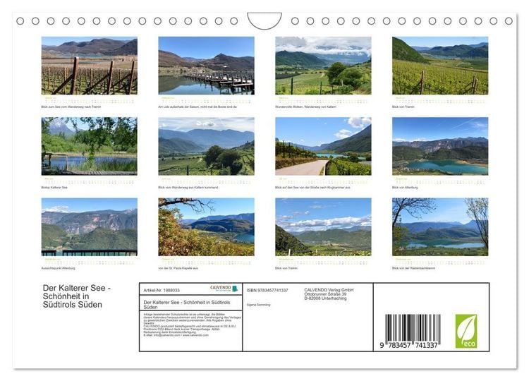 Produktbild: Der Kalterer See - Sch&ouml;nheit in S&uuml;dtirols S&uuml;den (Wandkalender 2026 DIN A4 quer), CALVENDO Monatskalender