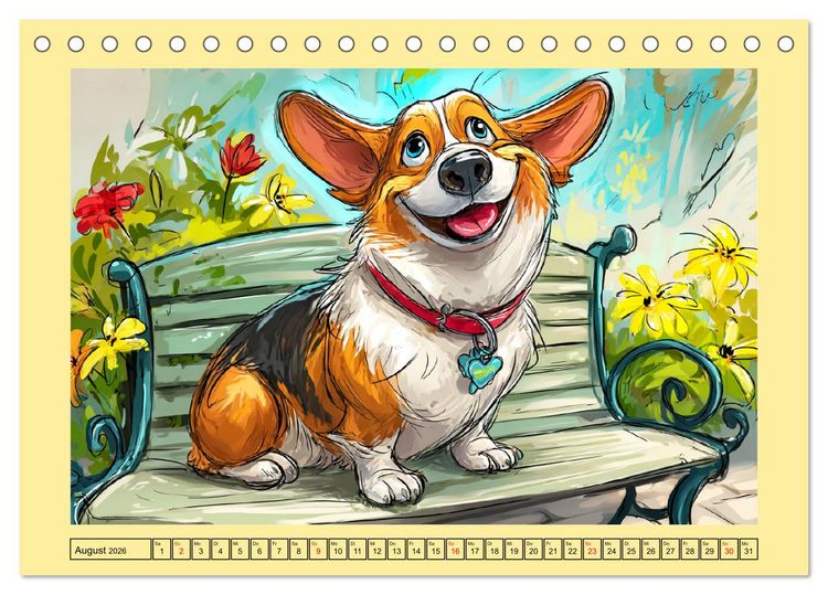 Produktbild: Lustige Corgis. Niedliche Cartoons von gl&uuml;cklichen Hunden (Tischkalender 2026 DIN A5 quer), CALVENDO Monatskalender