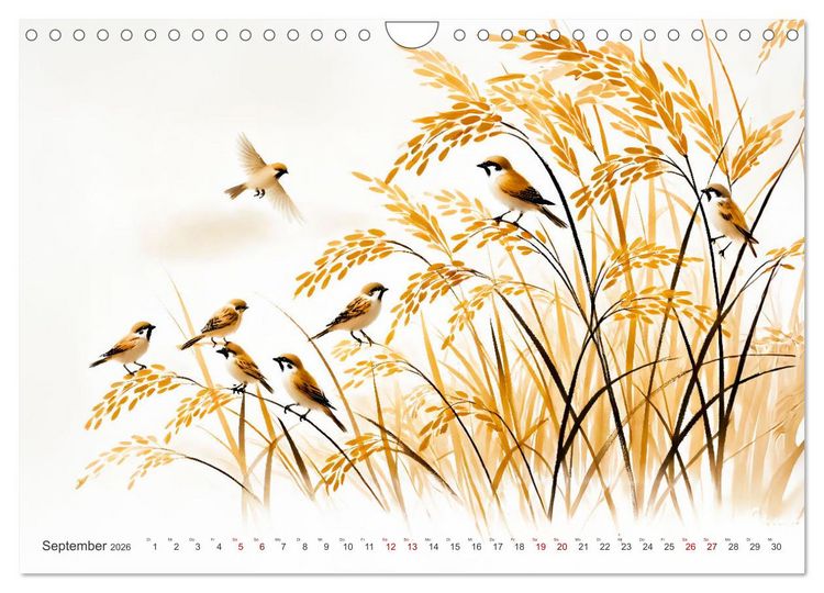 Produktbild: Federleicht - Vogelwelt im Stile asiatischer Tuschmalerei (Wandkalender 2026 DIN A4 quer), CALVENDO Monatskalender