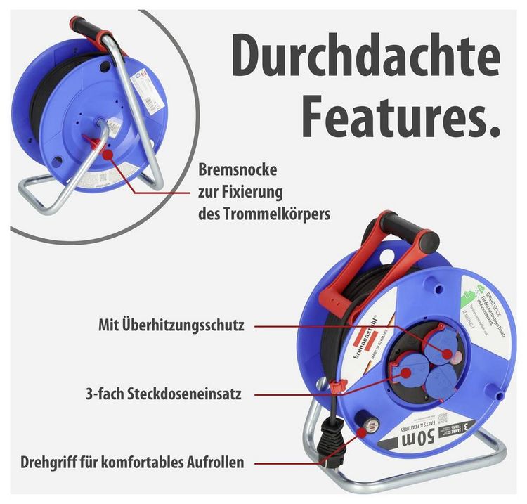 Produktbild: Brennenstuhl 1208590 Kabeltrommel 50.00 m Schwarz Schutzkontakt-Stecker