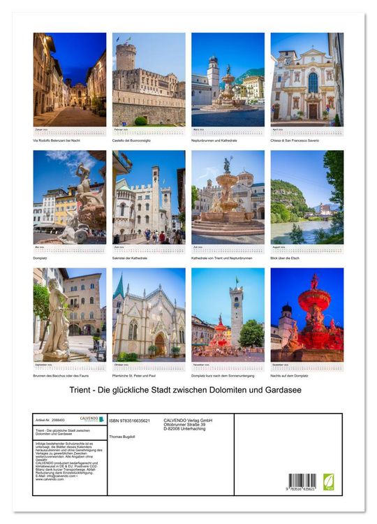 Produktbild: Trient - Die gl&uuml;ckliche Stadt zwischen Dolomiten und Gardasee (Wandkalender 2026 DIN A2 hoch), CALVENDO Monatskalender