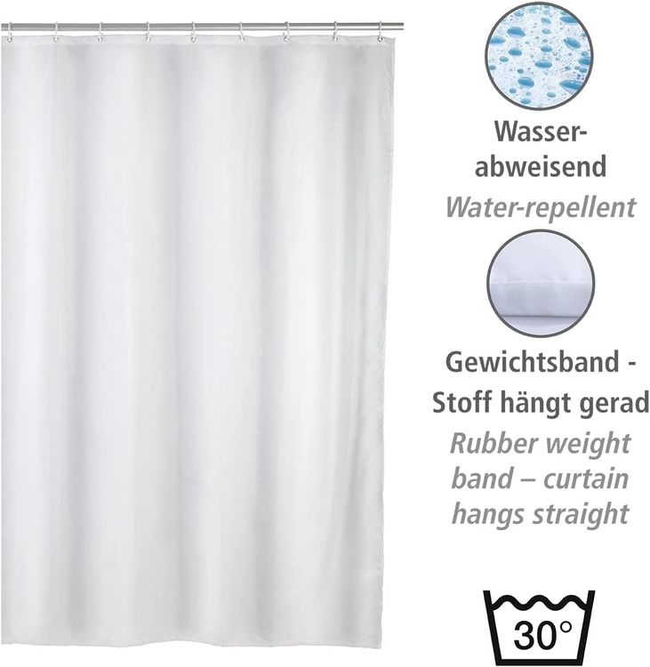 Produktbild: Anti-Schimmel Duschvorhang Uni White, Textil (Polyester), 120 x 200 cm, waschbar
