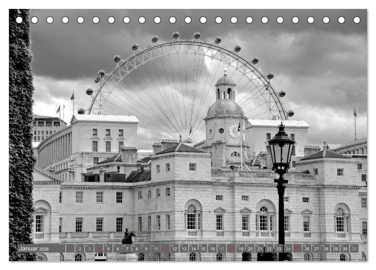 Produktbild: London in Schwarz-Wei&szlig; (Tischkalender 2026 DIN A5 quer), CALVENDO Monatskalender