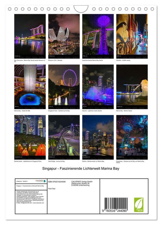 Produktbild: Singapur - Faszinierende Lichterwelt Marina Bay (Wandkalender 2026 DIN A4 hoch), CALVENDO Monatskalender