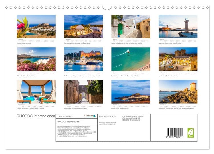 Produktbild: RHODOS Impressionen (Wandkalender 2026 DIN A3 quer), CALVENDO Monatskalender
