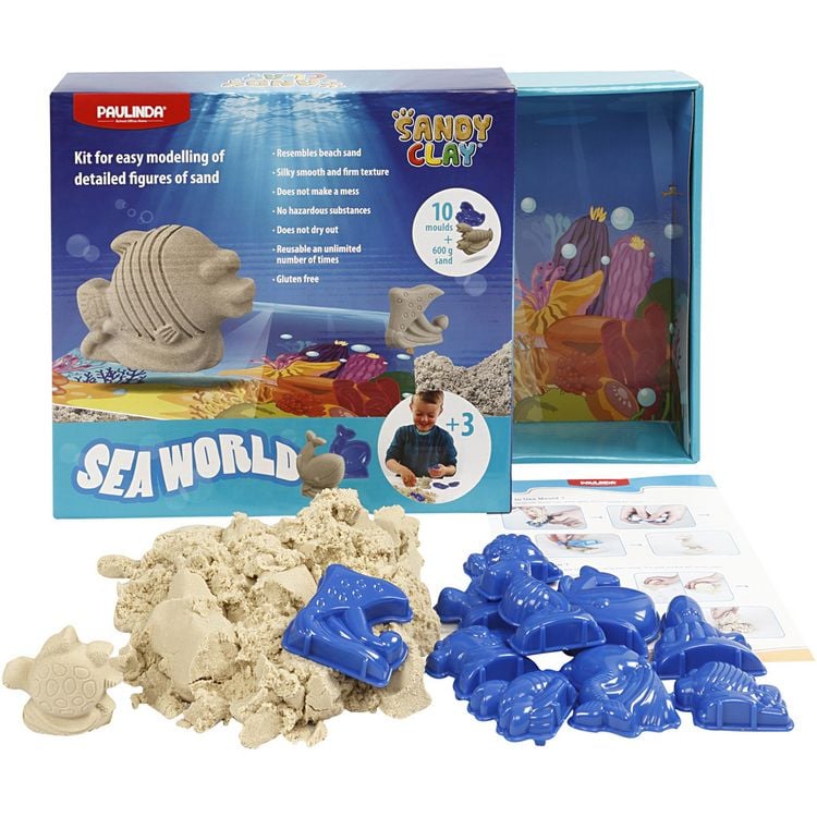Produktbild: Creativ Company Sandy Clay, Wasserwelt, Natur, 1 Set, 10 F&ouml;rmchen + 600g Sand