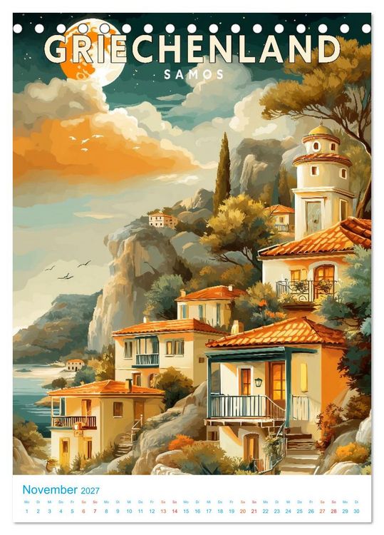Produktbild: Griechenland - Old School Poster Style (Tischkalender 2027 DIN A5 hoch), CALVENDO Monatskalender