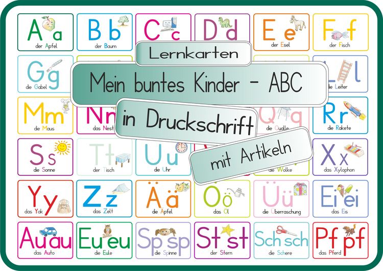 Produktbild: Mein buntes Kinder-ABC Druckschrift mit Artikeln, Umlauten, Doppellauten und Sp, St, Sch und Pf