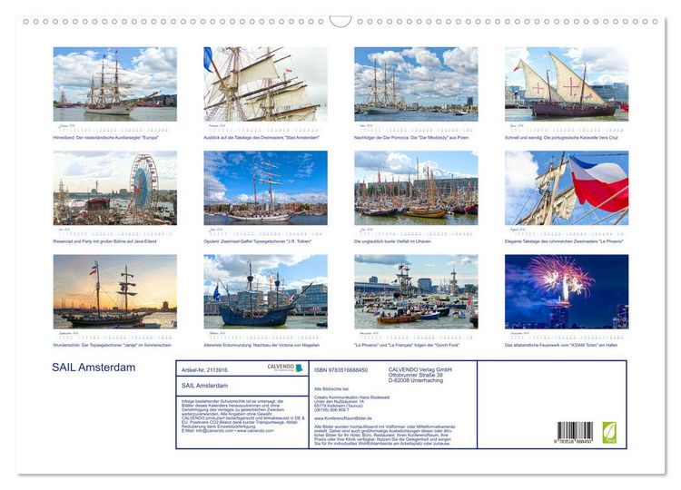 Produktbild: SAIL Amsterdam (Wandkalender 2026 DIN A2 quer), CALVENDO Monatskalender