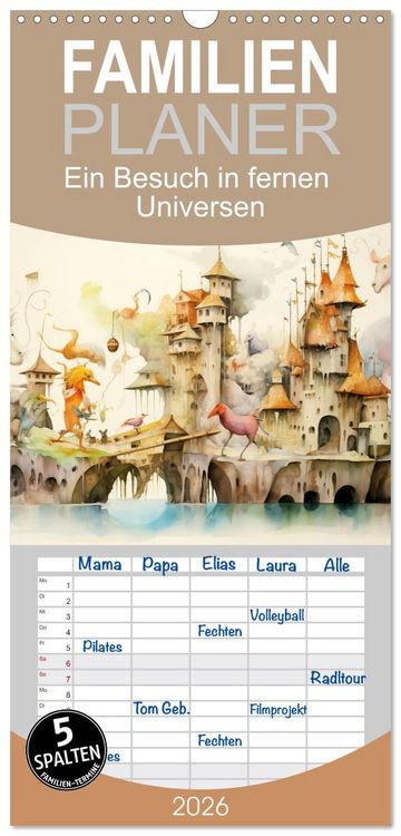Produktbild: Familienplaner 2026 - Ein Besuch in fernen Universen mit 5 Spalten (Wandkalender, 21 x 45 cm) CALVENDO