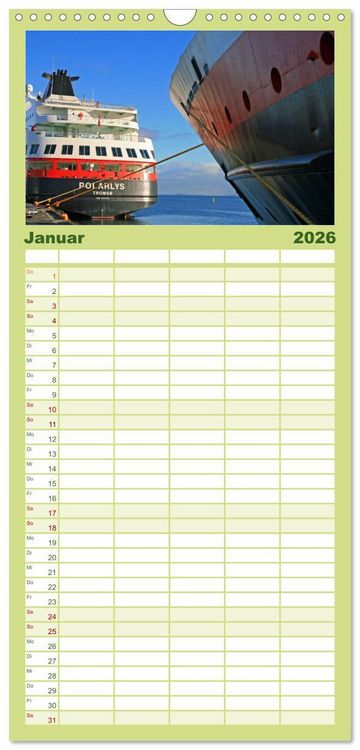 Produktbild: Familienplaner 2026 - Hurtigruten - Entlang der norwegischen K&uuml;ste mit 5 Spalten (Wandkalender, 21 x 45 cm) CALVENDO
