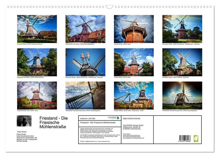 Produktbild: Friesland - Die Friesische M&uuml;hlenstra&szlig;e (Wandkalender 2026 DIN A2 quer), CALVENDO Monatskalender