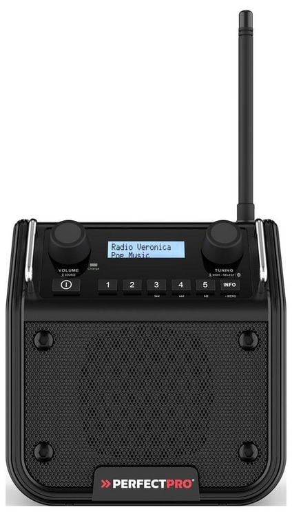 Produktbild: PerfectPro DPR2-18V Baustellenradio DAB+, UKW AUX, Bluetooth&reg;, DAB+, UKW spritzwassergesch&uuml;tzt, staubdicht, sto&szlig;fest Schwarz