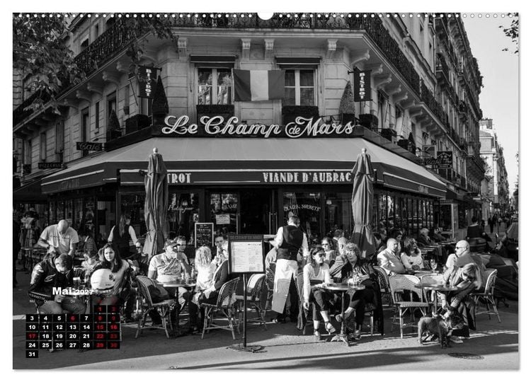 Produktbild: Paris-Impressionen in Schwarz-Wei&szlig; (hochwertiger Premium Wandkalender 2027 DIN A2 quer), Kunstdruck in Hochglanz