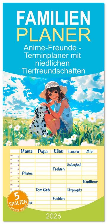 Produktbild: Familienplaner 2026 - Anime-Freunde - Terminplaner mit niedlichen Tierfreundschaften mit 5 Spalten (Wandkalender, 21 x 45 cm) CALVENDO