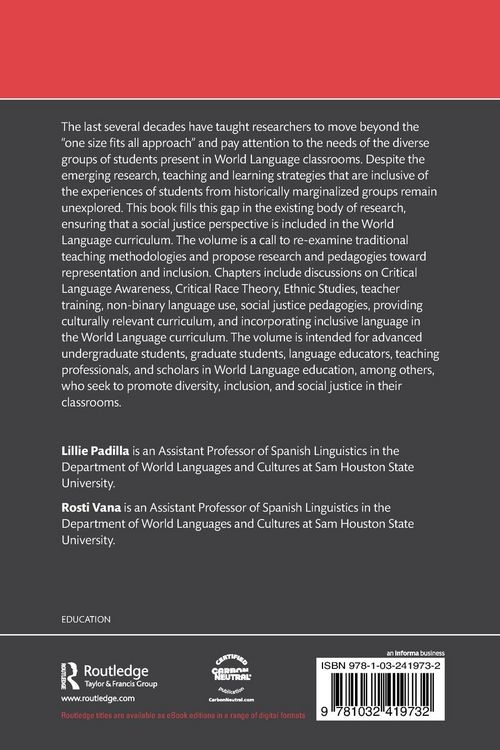 Produktbild: Representation, Inclusion and Social Justice in World Language Teaching