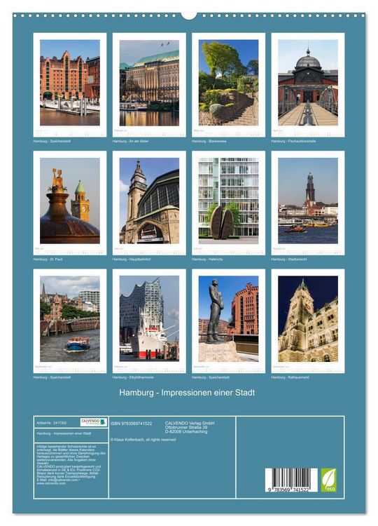 Produktbild: Hamburg - Impressionen einer Stadt (hochwertiger Premium Wandkalender 2027 DIN A2 hoch), Kunstdruck in Hochglanz