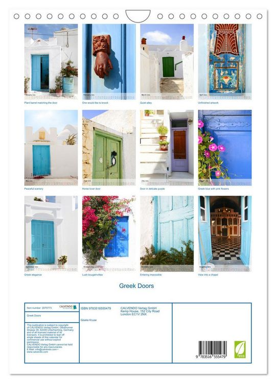 Produktbild: Greek Doors (Wall Calendar 2026 DIN A4 portrait), CALVENDO 12 Month Wall Calendar