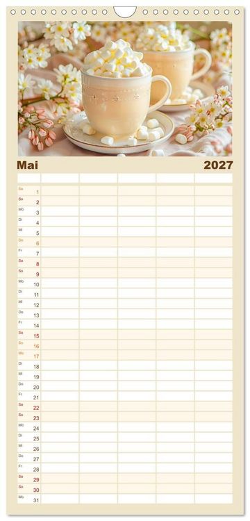 Produktbild: Familienplaner 2027 - Cappuccino, Latte und mehr - Der gro&szlig;e Kaffeekalender mit 5 Spalten (Wandkalender, 21 x 45 cm) CALVENDO