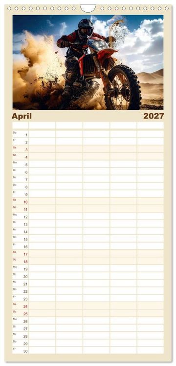Produktbild: Familienplaner 2027 - W&uuml;stenabenteuer - Spektakul&auml;re Moto-Rallys mit 5 Spalten (Wandkalender, 21 x 45 cm) CALVENDO