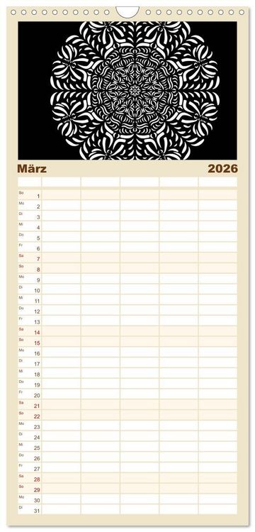 Produktbild: Familienplaner 2026 - Entspannung und Ruhe durch Mandalas mit 5 Spalten (Wandkalender, 21 x 45 cm) CALVENDO