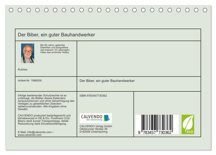 Produktbild: Der Biber, ein guter Bauhandwerker (Tischkalender 2026 DIN A5 quer), CALVENDO Monatskalender