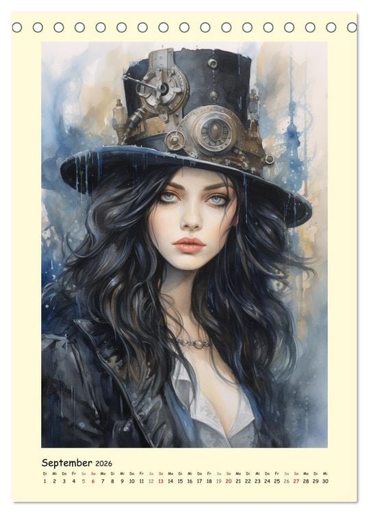 Produktbild: Sch&ouml;ne Steampunk Girls. Retro-&Auml;sthetik im Aquarell-Stil (Tischkalender 2026 DIN A5 hoch), CALVENDO Monatskalender