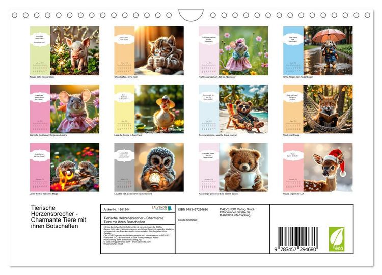 Produktbild: Tierische Herzensbrecher - Charmante Tiere mit ihren Botschaften (Wandkalender 2026 DIN A4 quer), CALVENDO Monatskalender