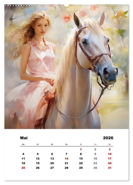 Produktbild: Hoch zu Ross. Mit Reiter-Aquarellen durch die Jahreszeiten (hochwertiger Premium Wandkalender 2026 DIN A2 hoch), Kunstdruck in Hochglanz
