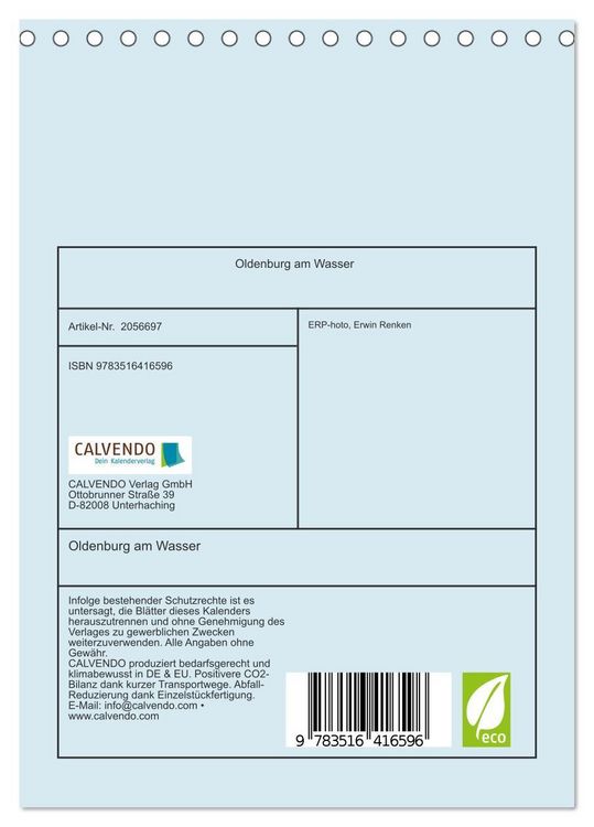 Produktbild: Oldenburg am Wasser (Tischkalender 2026 DIN A5 hoch), CALVENDO Monatskalender