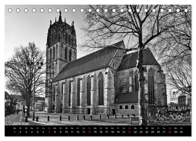 Produktbild: M&uuml;nster in schwarz-wei&szlig; gesehen (Tischkalender 2026 DIN A5 quer), CALVENDO Monatskalender