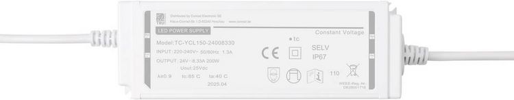 Produktbild: TRU COMPONENTS TC-YCL150-24008330 LED-Trafo IP67 Konstantspannung 200W 8.33A 24 V/DC 1St.