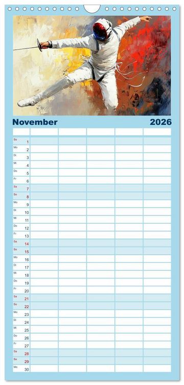 Produktbild: Familienplaner 2026 - Kunst des Sports mit 5 Spalten (Wandkalender, 21 x 45 cm) CALVENDO