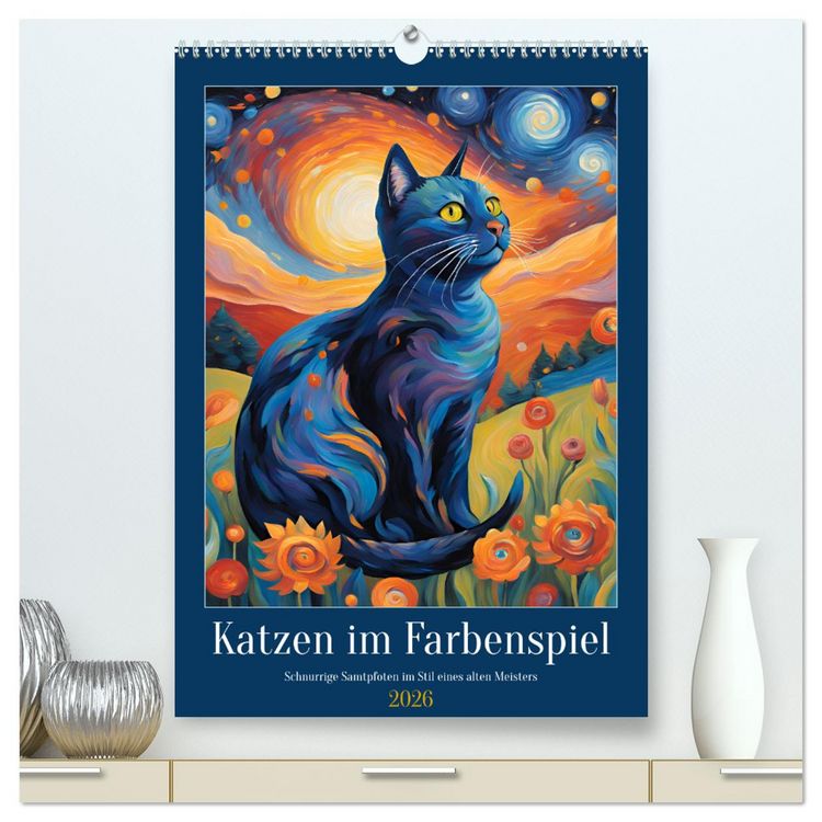 Produktbild: Katzen im Farbenspiel (hochwertiger Premium Wandkalender 2026 DIN A2 hoch), Kunstdruck in Hochglanz