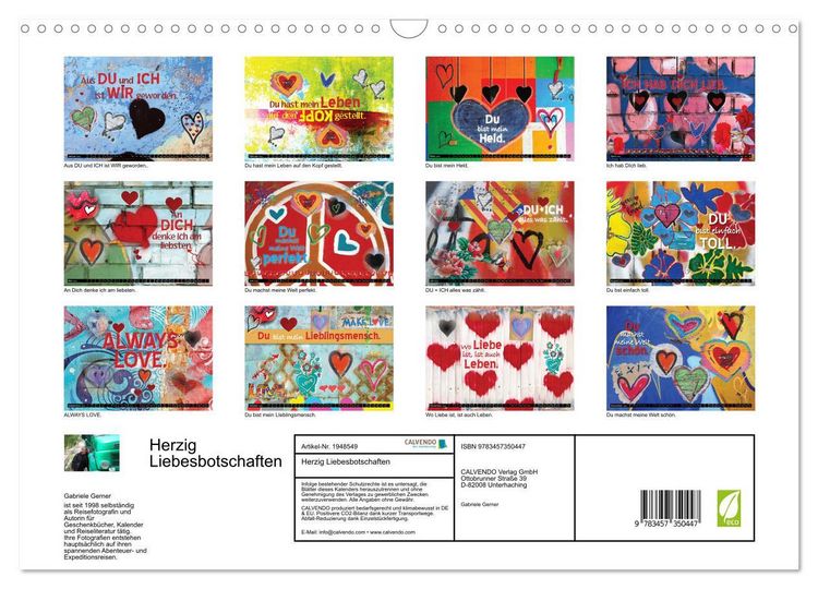 Produktbild: Herzig Liebesbotschaften (Wandkalender 2026 DIN A3 quer), CALVENDO Monatskalender
