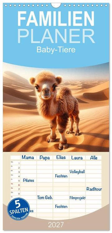 Produktbild: Familienplaner 2027 - Baby-Tiere mit 5 Spalten (Wandkalender, 21 x 45 cm) CALVENDO