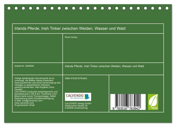 Produktbild: Irlands Pferde. Irish Tinker zwischen Weiden, Wasser und Wald (Tischkalender 2027 DIN A5 quer), CALVENDO Monatskalender