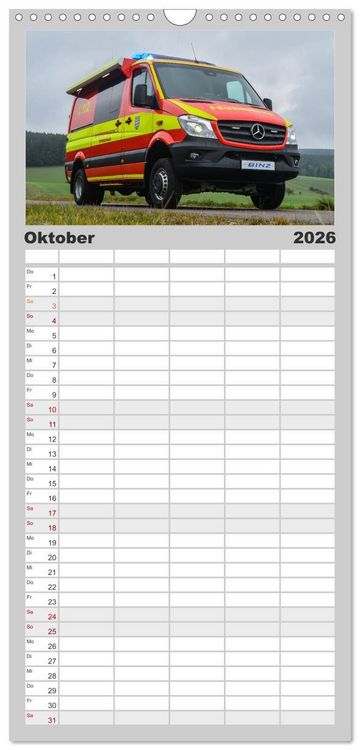 Produktbild: Familienplaner 2026 - Feuerwehrfahrzeuge mit 5 Spalten (Wandkalender, 21 x 45 cm) CALVENDO