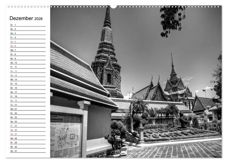 Produktbild: Bangkok Impressionen in Schwarz Wei&szlig; (hochwertiger Premium Wandkalender 2026 DIN A2 quer), Kunstdruck in Hochglanz
